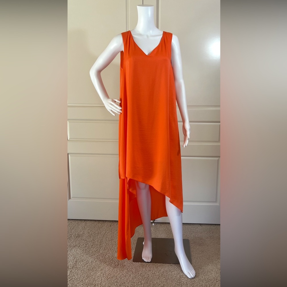 BCBGMaxAzria Vibrant Orange flowing Asymmetrical Dress